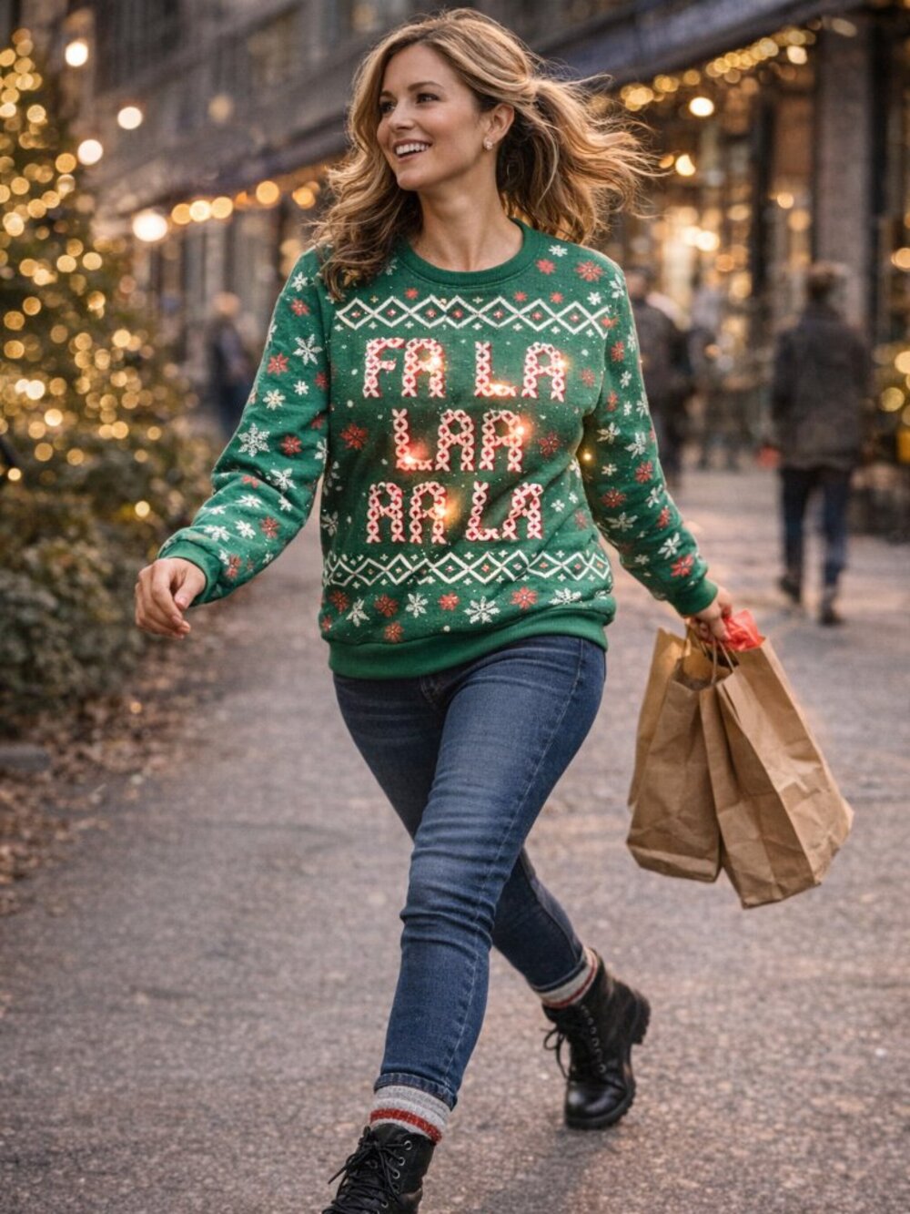 Freeze Green “Fa La La” Light-Up Christmas Sweatshirt – Size XL/XG (15–17)